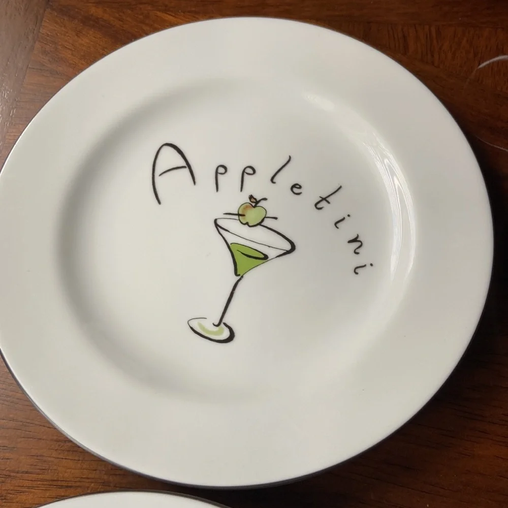 POTTERY BARN SET APPETIZER MARTINI PLATES THEMED